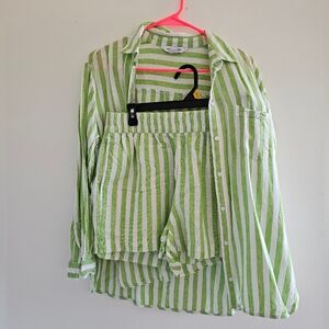 Old Navy Green and White Striped Set